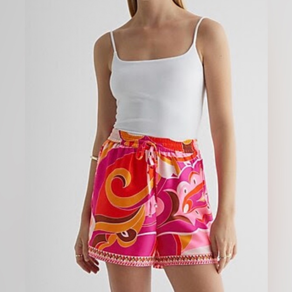 NWT Express Super High Waisted Flowy Pull On Satin Shorts Small $68